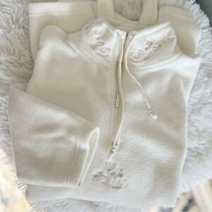 Vintage Victoria's Secret Country Quarter Zip Pullover Ivory Embroidery Coquette